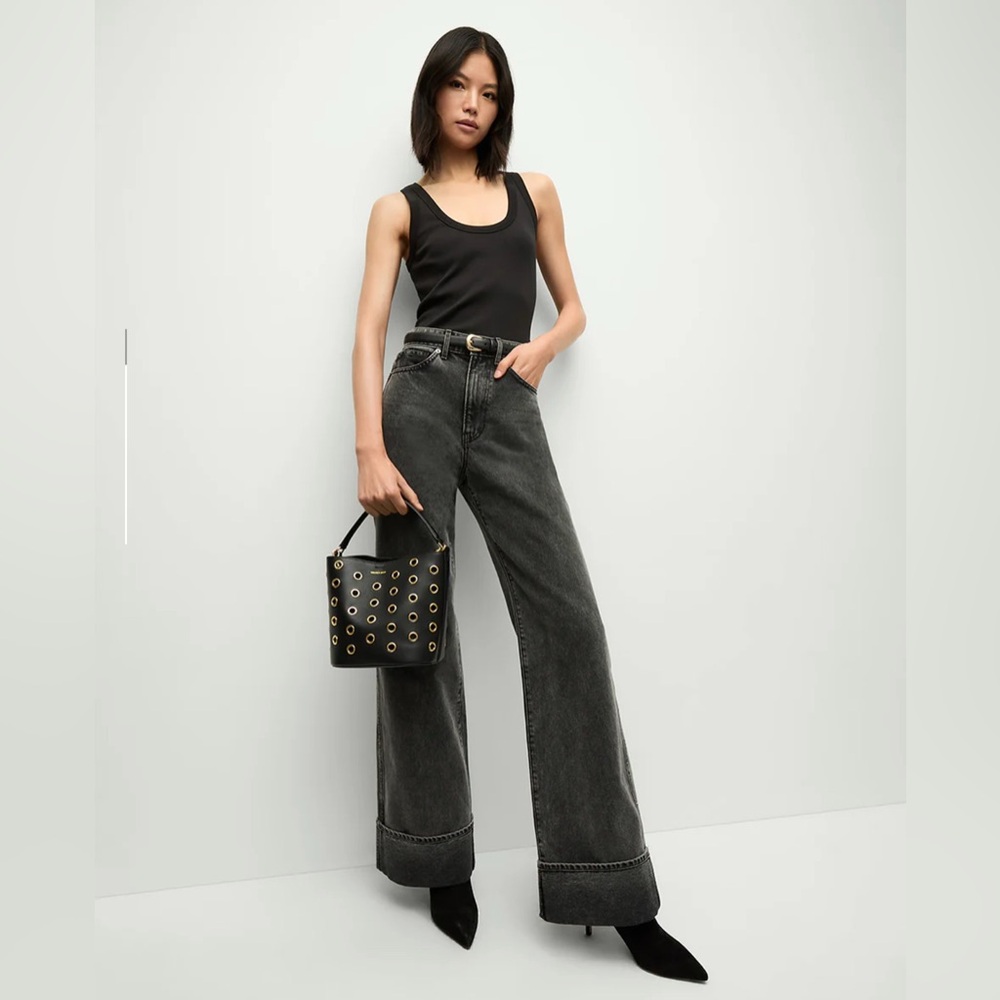 NWT Veronica Beard Taylor Cuffed Black Wide-Leg Jeans